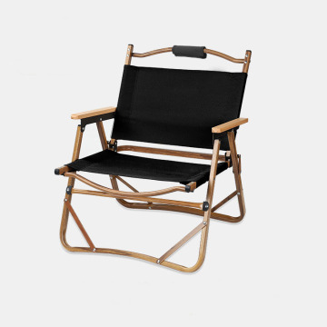 Wood Grain Aluminum Black Fabric Portable Folding Camping Armrest Chair