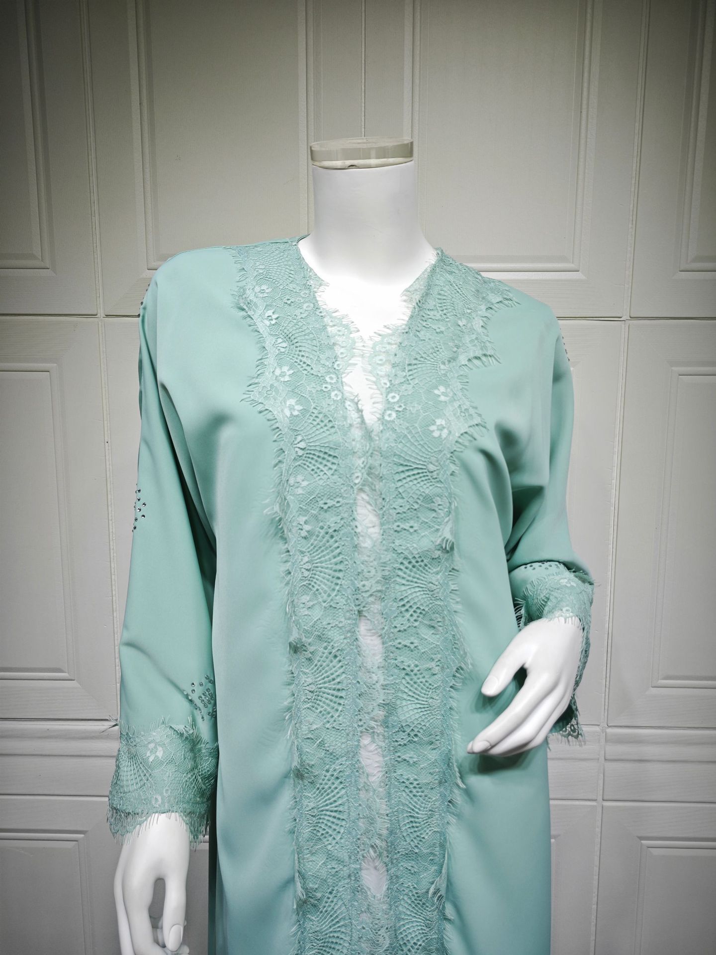 Solid Color Lace Open Abaya Cardigan