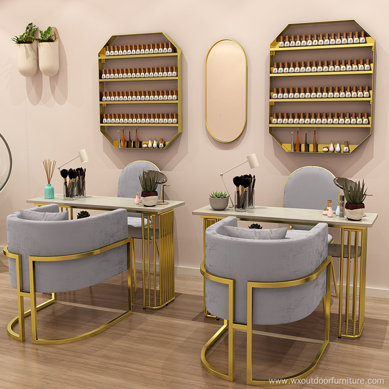 New Arrival Modern Style Beauty Salon Furniture Metal Marble Salon Nail Manicure Table with chair