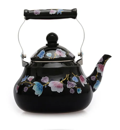 1.5L/2.0L/2.5L Black Color Ceramic Handle Full Flowers Printing Enamel Water Kettle