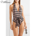 Women V neck dots print swim wear