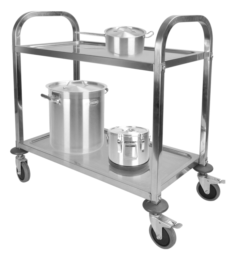 Two-tier stainless steel dining cart for hotel