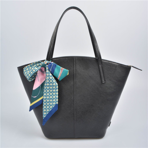 Black tote bag with long handles