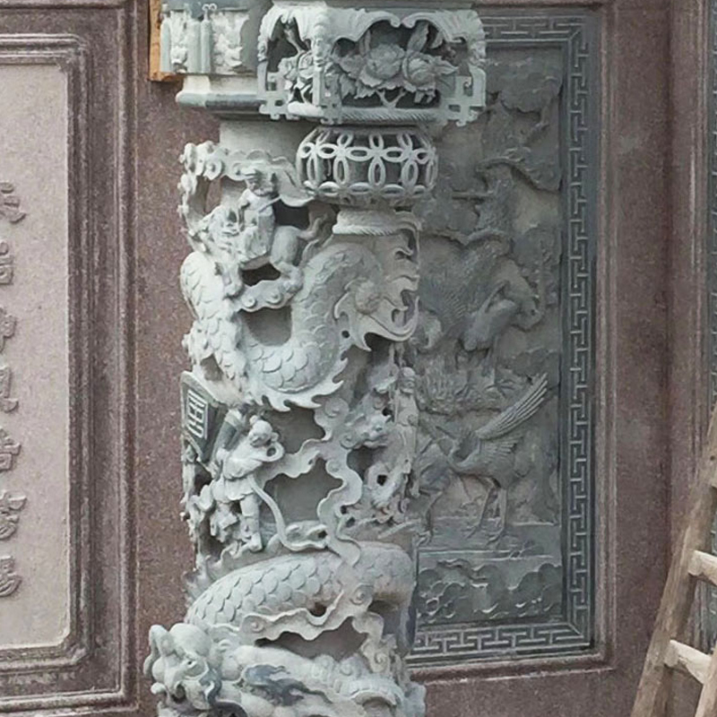 Stone Carving Blue Dragon Stone Column