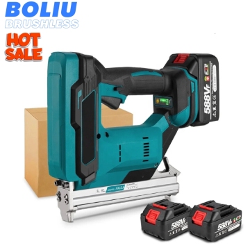 Professional BOLIU 18V Cordless Brushless Electric Nail Gun and Stapler with 2 Gear System: A Powerful Woodworking Tool Kit Including 1 Set of Nails
