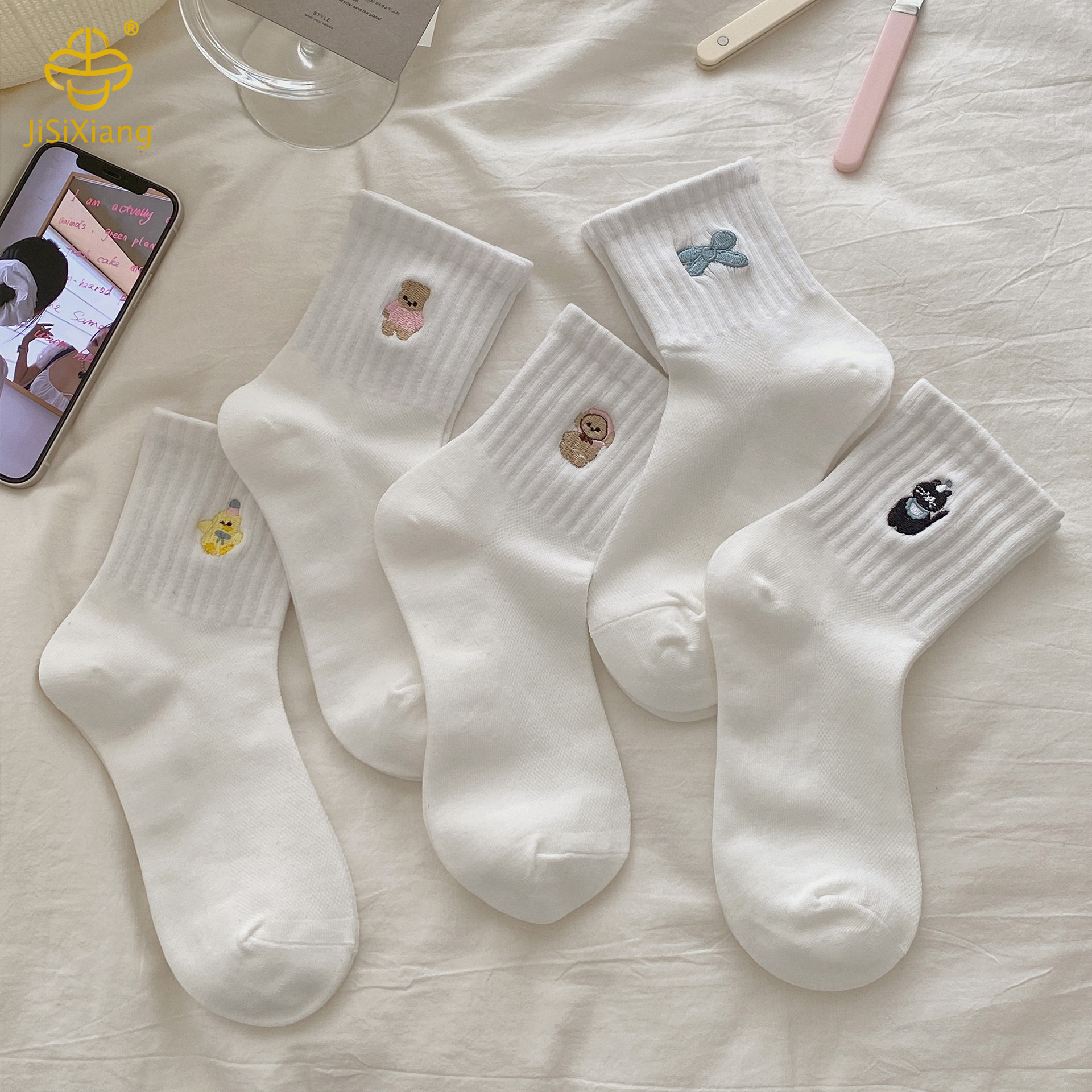 Korean version of embroidered mesh tube socks