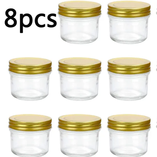Clear Glass Jars With Lids(Golden),Small Spice Jars For Herb,Jelly,Jams,Wide Mouth Manson Jars Canning Jars For Kitchen Storage