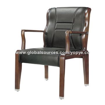 Meeting Chair, Made of Natural Leather, Sponge, Wood Base and Armrests