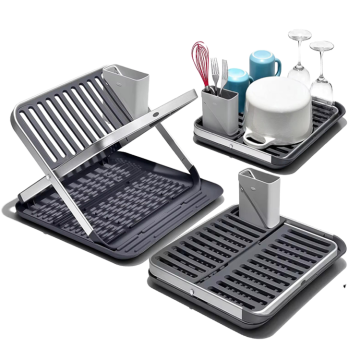 Foldable Anti-Rust Multi-Functional Dish Drying Rack: Extendable Double-Layer Drainer, 2-Tier Large Dish Rack and Drainboard Set