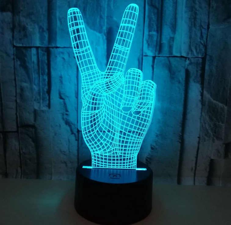 Abstract 3D Victory Sign Hand Night Light