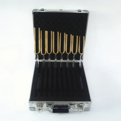 Golden Quartz Crystal Tuning Fork Set - 8 Pcs 10mm HF Chakra Tuning Forks with Carrying Case