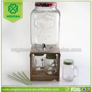 7.5L glass beverage dispenser with color lid and wooden stand