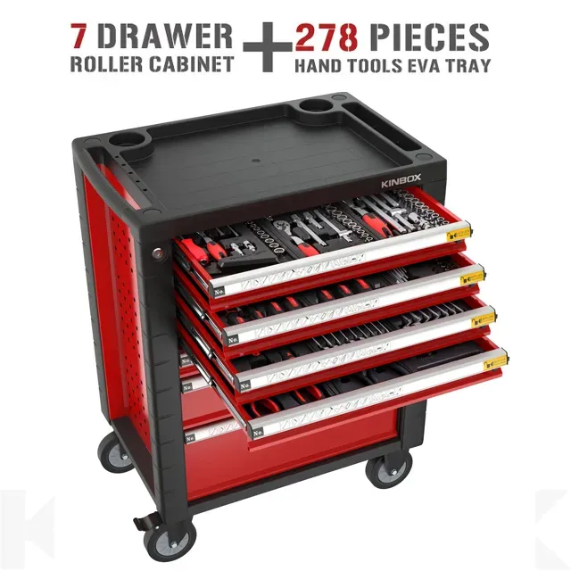 Kinbox Professional 7 Drawer Tool Cabinet with 278 PCS Hand Tools