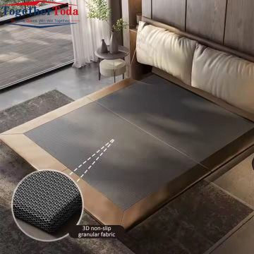 Modern Solid Wood Double Bed with Storage Cowhide