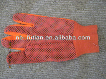 pvc dots on palm working glove/ canvas safety glove with beads