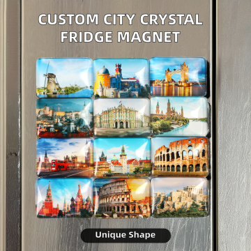 Custom Rectangle Crystal Glass Fridge Magnet - City Name Square Refrigerator Magnet