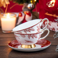 2023 Christmas Ornament Cup Porcelain Mug Set Gift Box Ceramic Coffee Cups for Gift and Saucer Gold Bottom