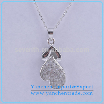 Popular Heart Pendant Necklace with Rhodium Plated Micro Pave CZ Diamond