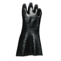 Black Single Dipped. Rough Finish.Gauntlet PVC Glove