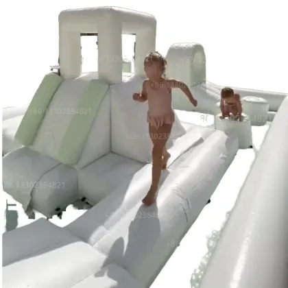 White Outdoor Inflatable Obstacle Race and Soft Play Equipment, Including Water Slide Pools for Kindergartens