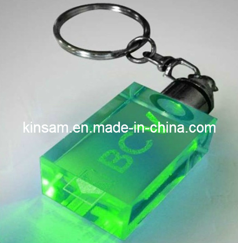 Green Color LED Light Glass Keychain and 3D Laser Crystal Christian Gifts