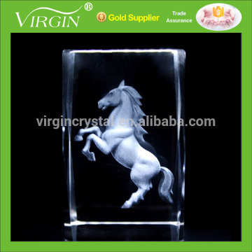 Hot sale 3D laser engraved horse image crystal glass block as paperweight for office table decoration for business souvenir gift
