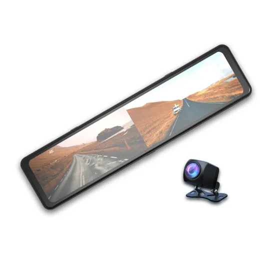 Car Dashcam Camera with Touch Screen, Lens, and Rearview Mirror for Front and Rear Driving Recording