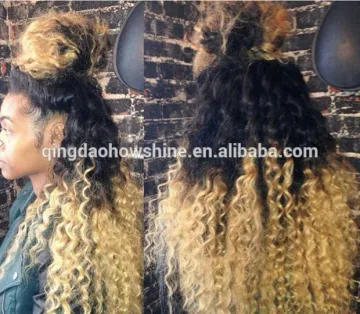 Top Beauty Brazilian Human Hair Ombre Blonde Kinky Curly Full Lace Wig Glueless