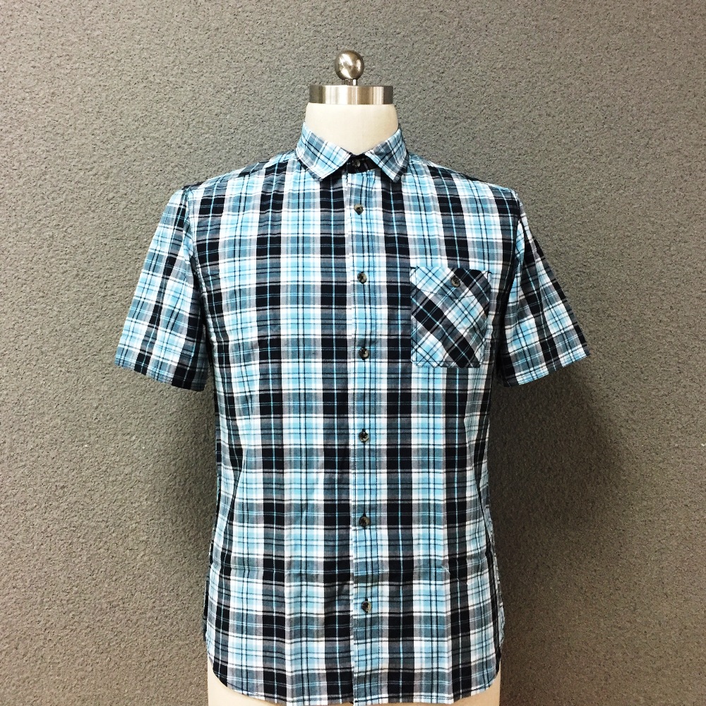 Men's cotton checked yarn dyed short sleeves shirt