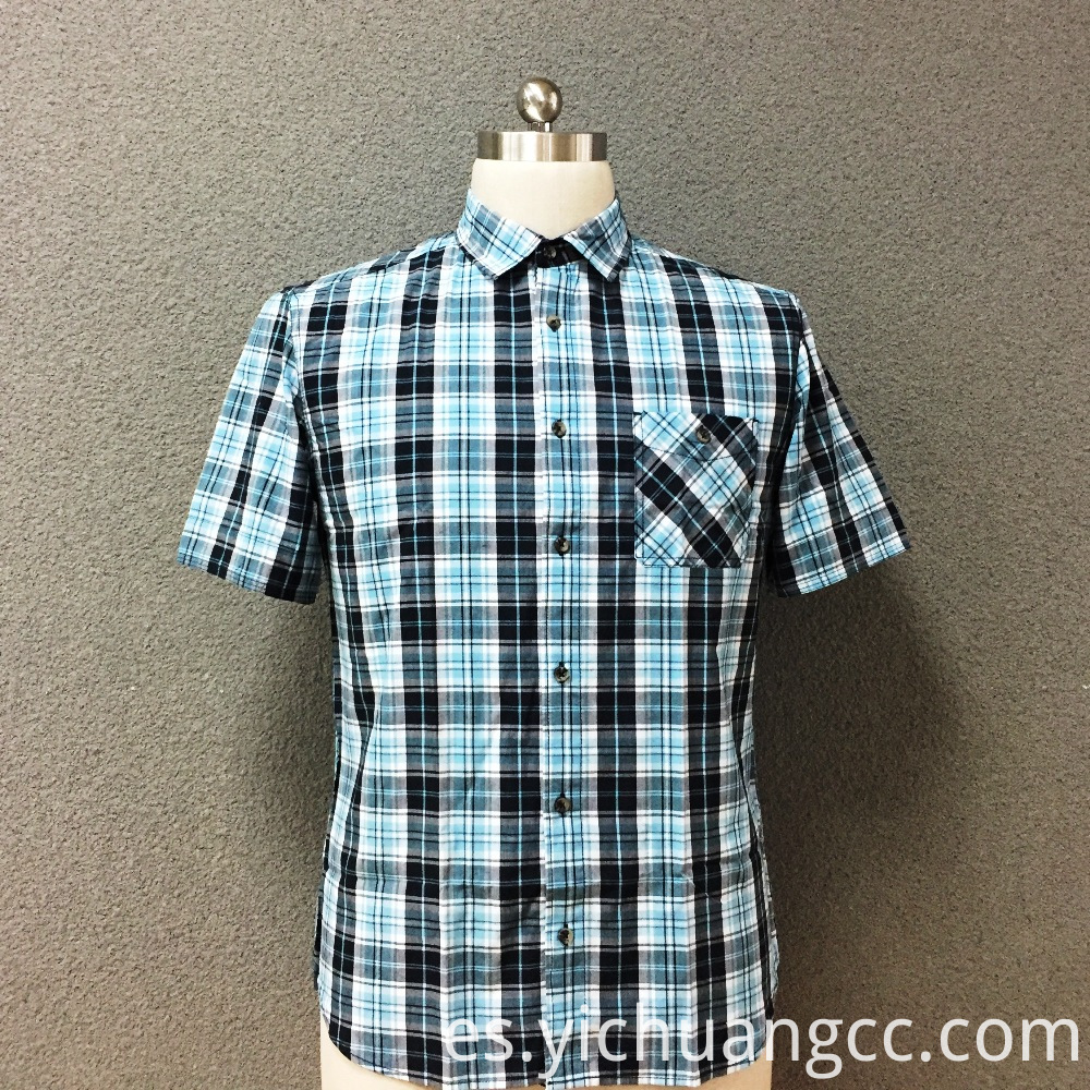 China Camisa De Manga Corta Tenida Con Hilo De Algodon A Cuadros