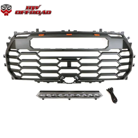 Hot Sale New Car Front Bumper Grille Black ABS With LED Lights Bar For Tundra 2022