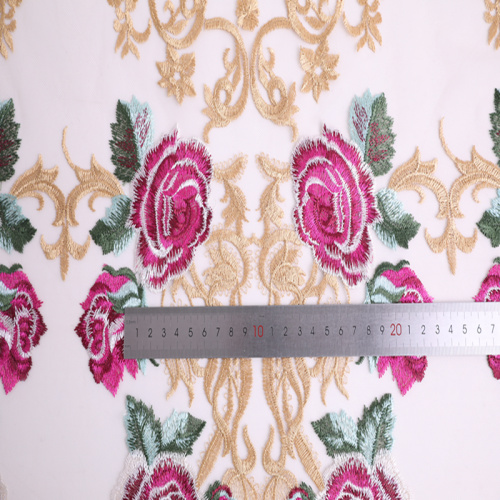 High Fashion Multicolor Rose Flower Embroidery Fabric