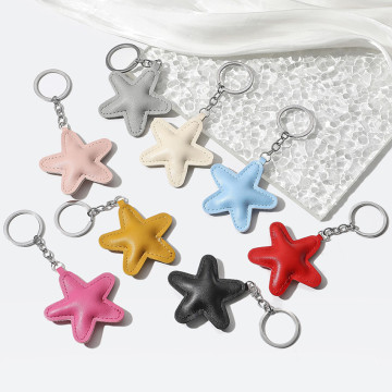 Fashion Light Keychain PU Leather Bag Pendant Car Accessories with Lucky Star Leather Promotional Gift Keyring