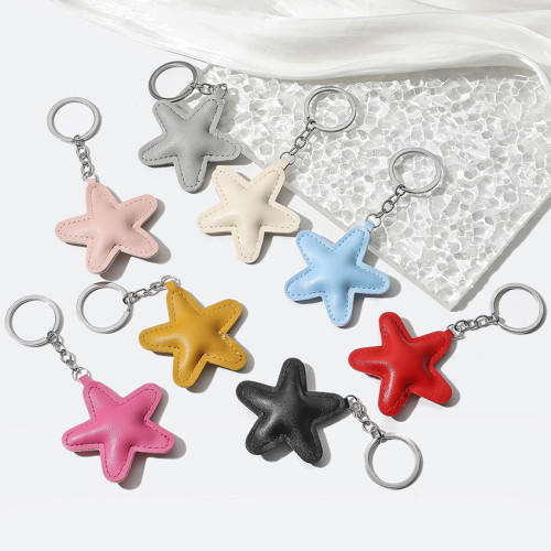 Fashion Light Keychain PU Leather Bag Pendant Car Accessories with Lucky Star Leather Promotional Gift Keyring