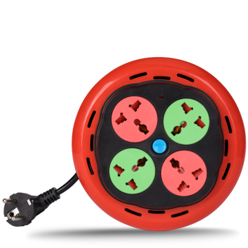 Universal Red Extension Socket with Power Strip and Surge Protector, Retractable Reel Cable