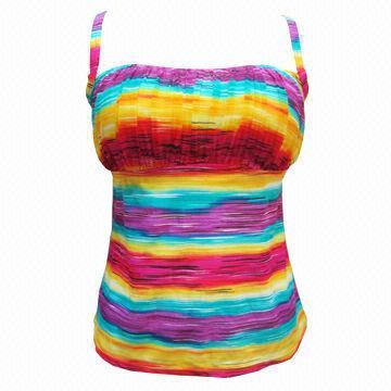 Mama Size Tankini, Mesh Cover Above Underbust, with Shoulder Tapes