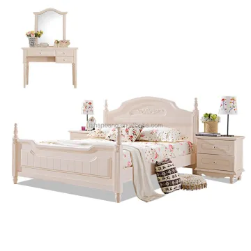 Contemporary Wooden Bedroom Furniture Set - White Sleigh Bed 4 Pieces