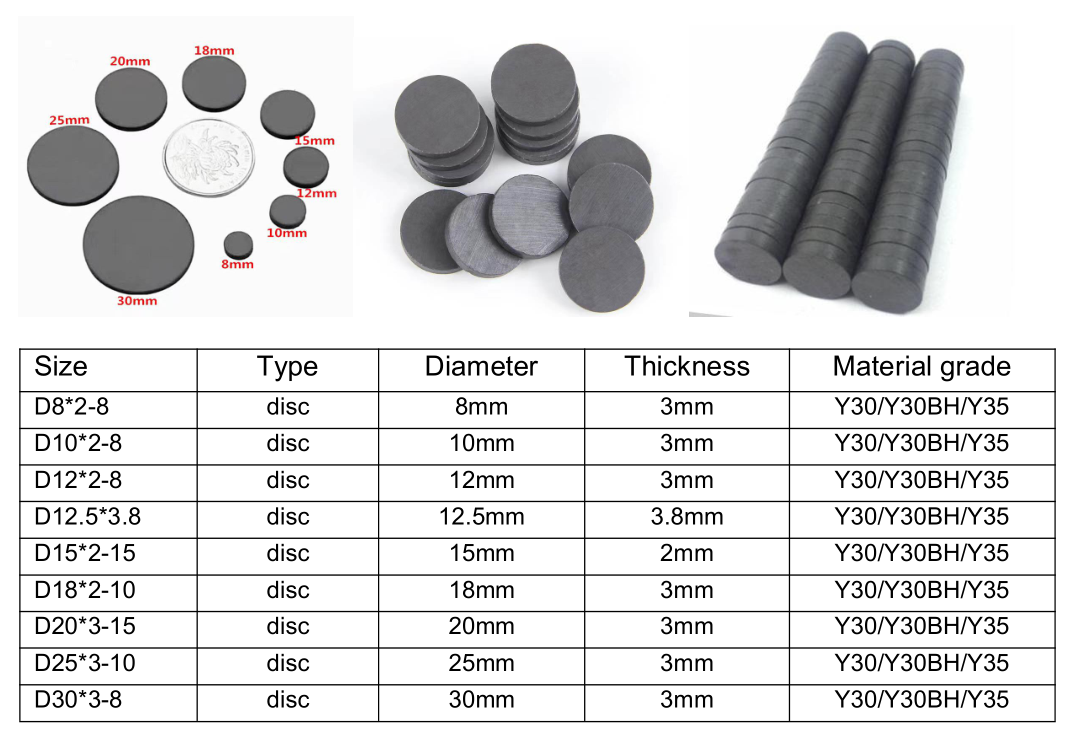 Y10 Y30 Ferrite Magnet Disc com adesivo 3M