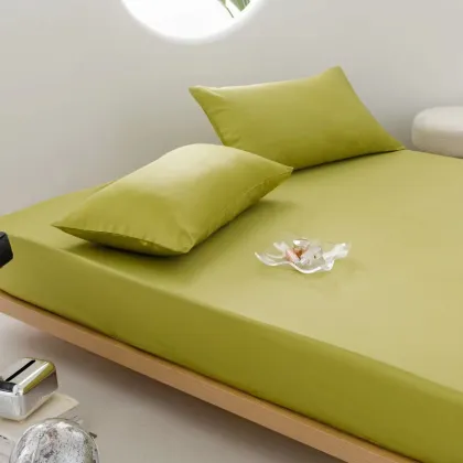 Class A 60s Lyocell Tencel Solid Color Single-Piece Ice Silk Three-Piece Sheet Set with Simmons Protective Bed Cover