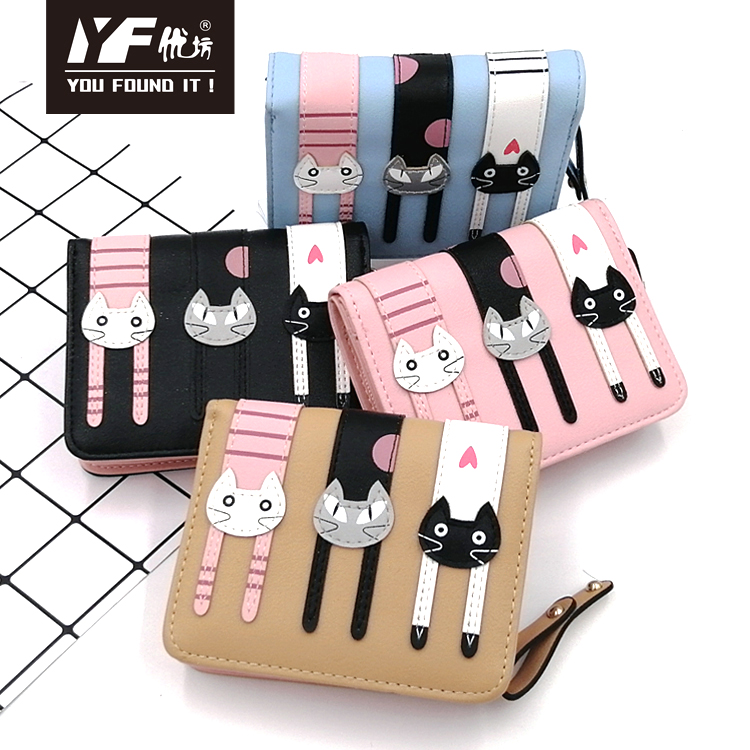 Cartera corta tridimensional de piel de gato para mujer