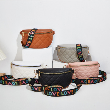 Trendy fanny pack pure color embroidered leather practical crossbody bag mobile phone waist belt bag women