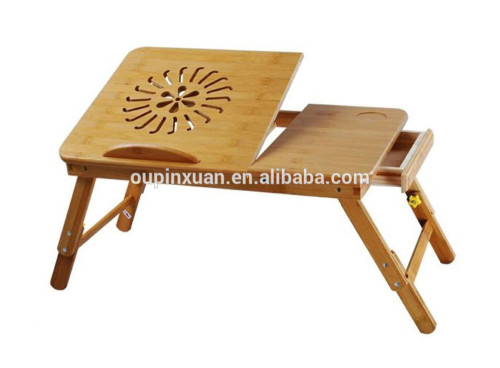 Mode Carvened Blume Solid Bamboo zusammenklappbare Klapptisch Laptop-Ständer mit Schublade Laptop Bett Schreibtisch