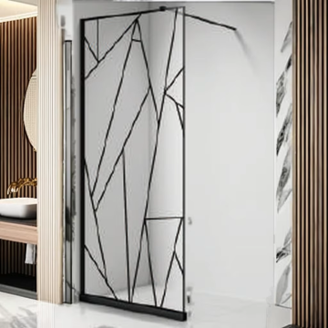 Modern 6mm Tempered Glass Shower Room with Black Stainless Steel Support