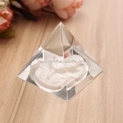 Mysterious Glass Sphinx Pyramid Crystal Engraving