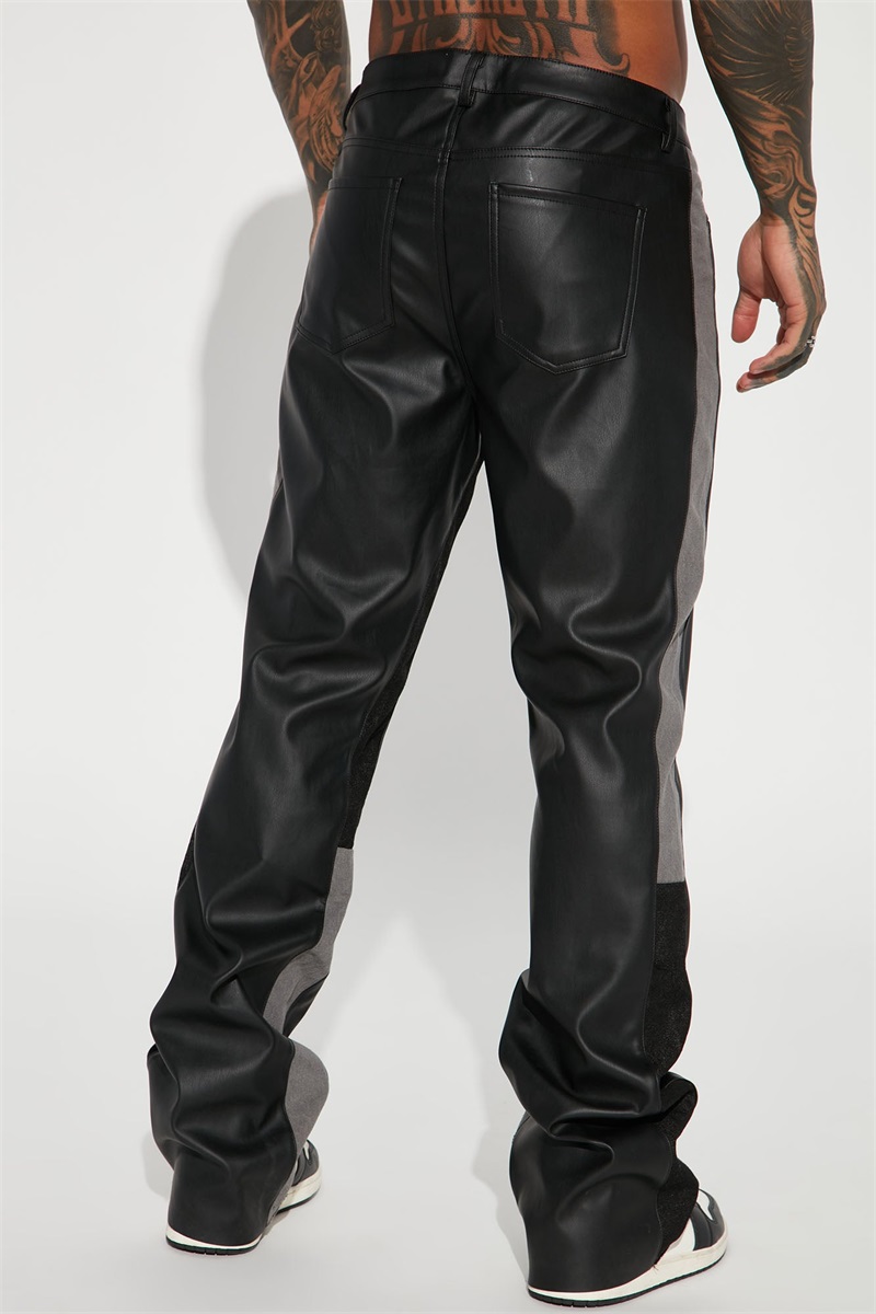 Flared Men's Black Leather Pants