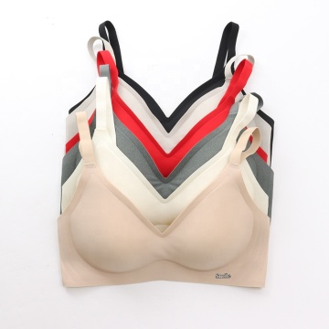 Custom Logo Seamless No-Wire Smooth One-Piece Ice Silk Bra in 6 Colors for Ladies