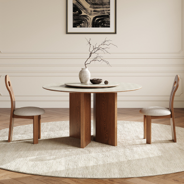 Nordic French Modern Walnut Round Dining Table Set
