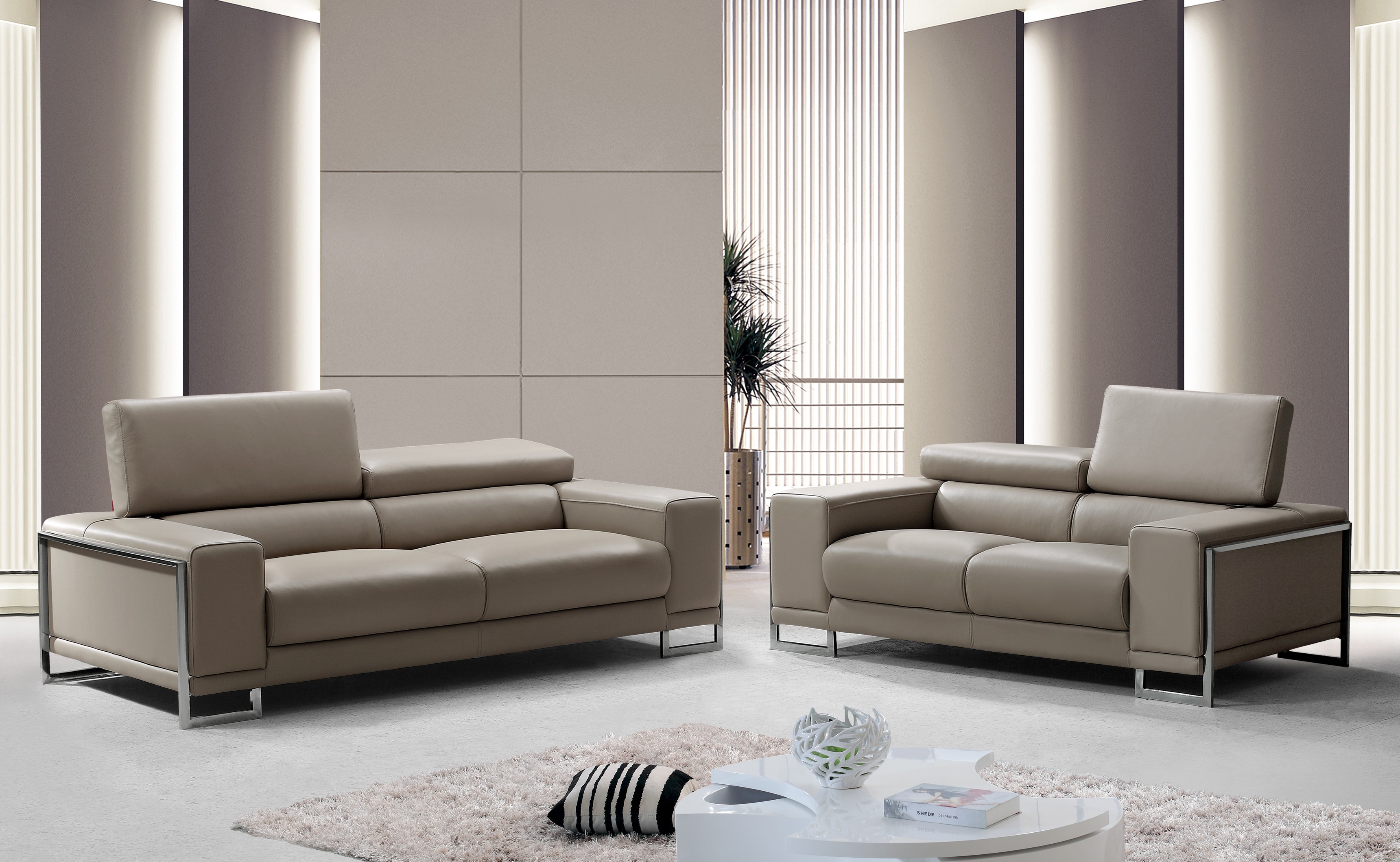 Contemporary Style Leather Sofa Set