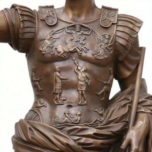 Bronze Augustus Statue with Propaganda Armor Reliefs
