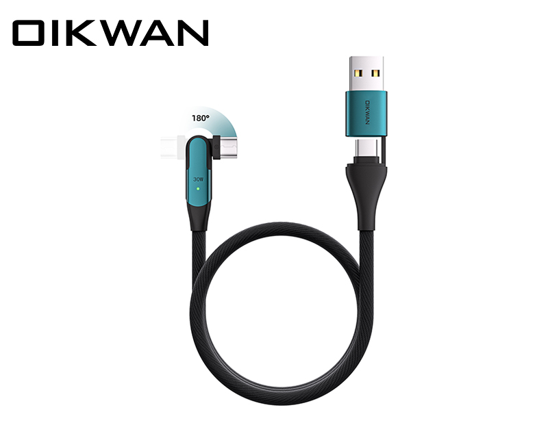 Cáp dữ liệu USB+USB-C đến Android (quay)